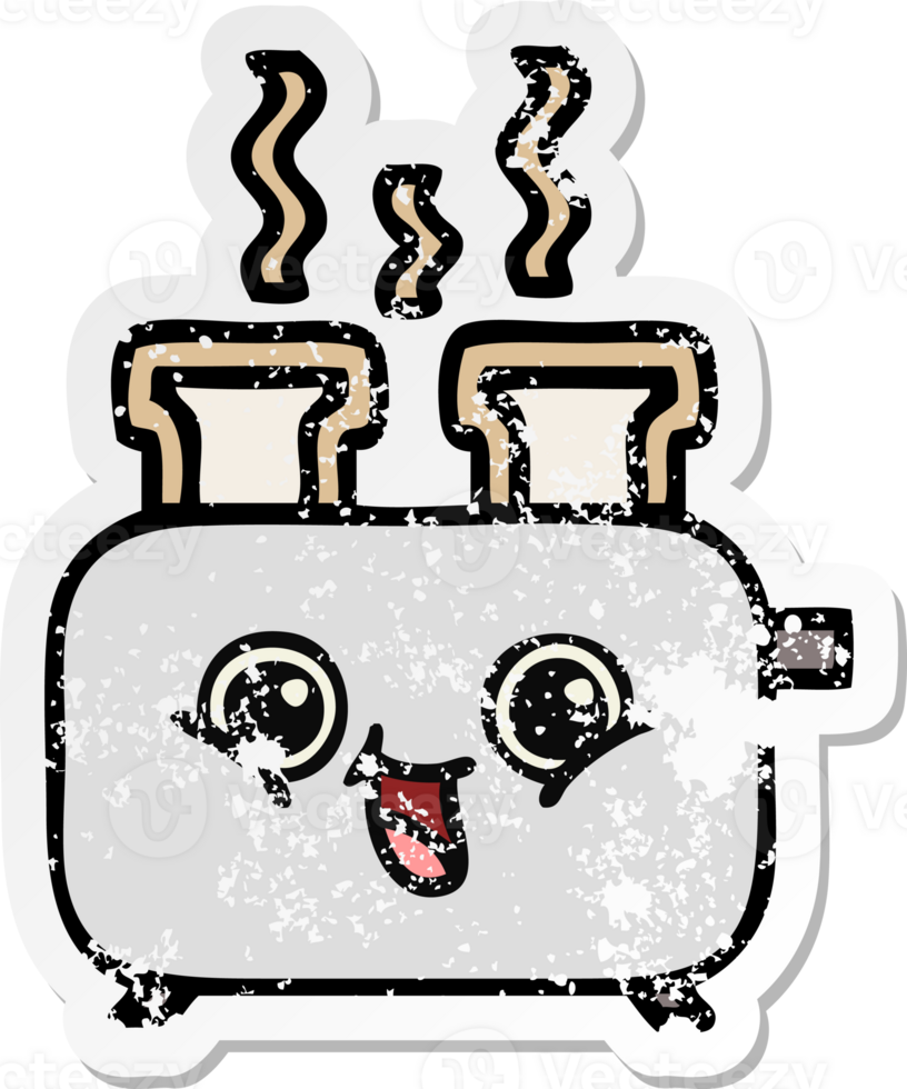 distressed sticker of a cute cartoon of a toaster png