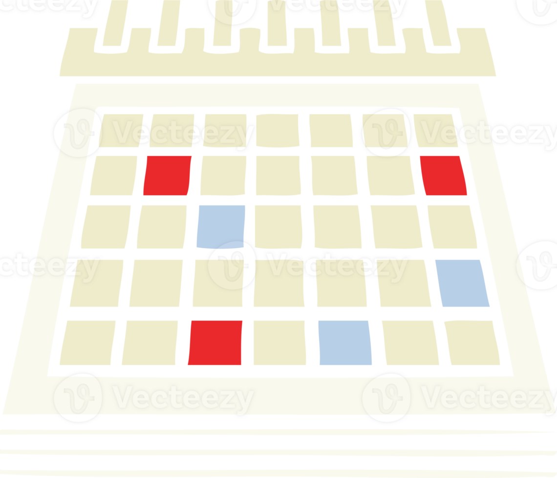 flat color retro cartoon work calendar png