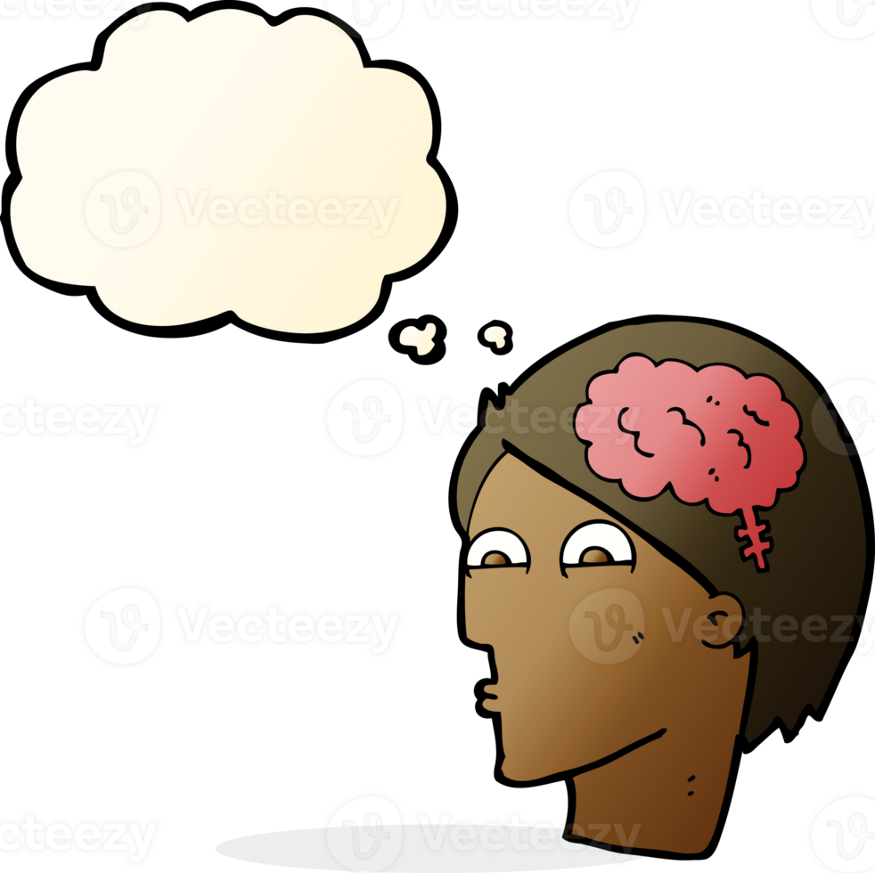 cartoon head with brain symbol with thought bubble png