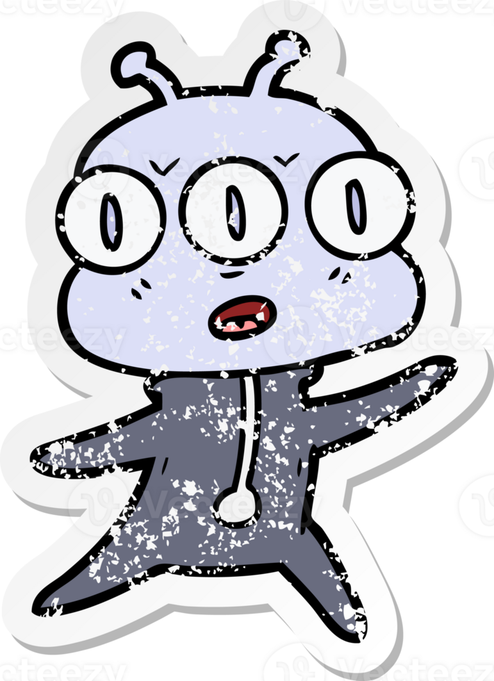 distressed sticker of a cartoon three eyed alien png