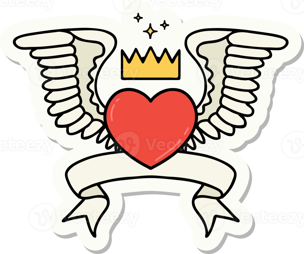 tattoo style sticker with banner of a heart with wings png