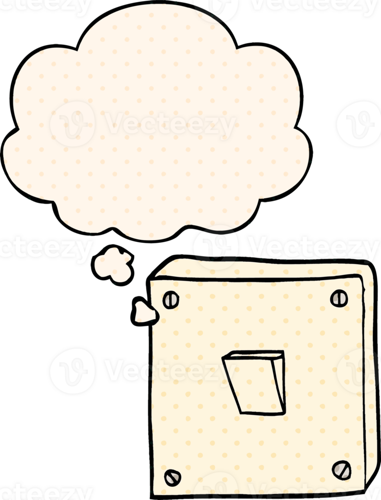 cartoon light switch with thought bubble in comic book style png