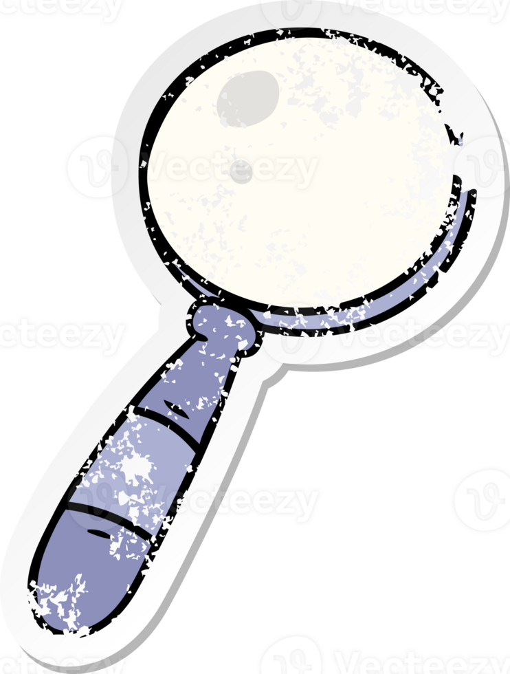 distressed sticker cartoon doodle of a magnifying glass png