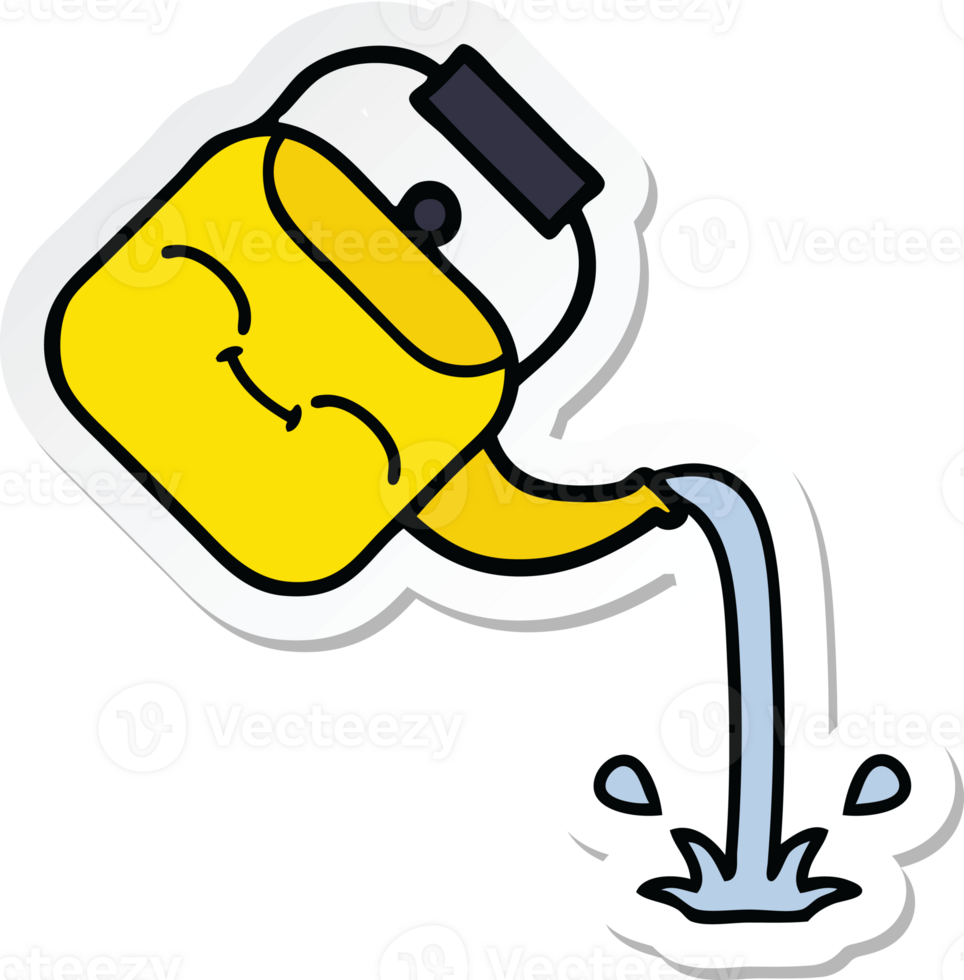 sticker of a cute cartoon pouring kettle png