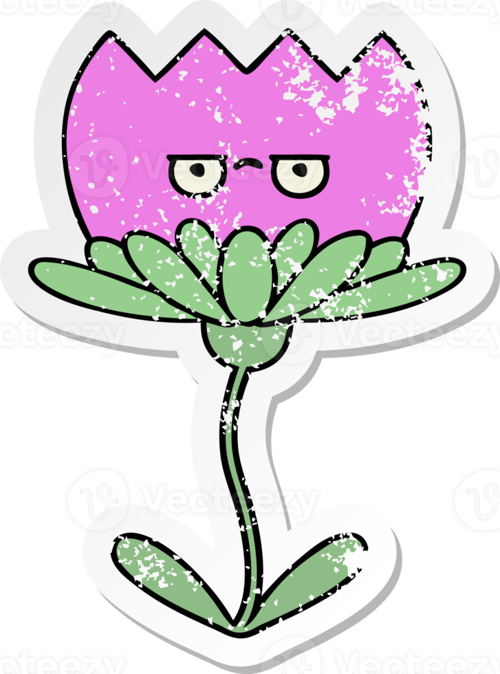 distressed sticker of a cute cartoon flower png