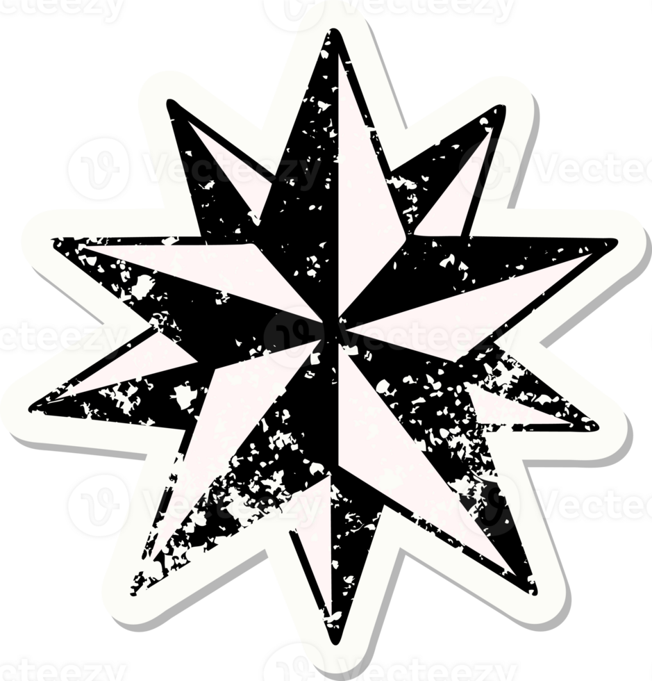 distressed sticker tattoo in traditional style of a star png