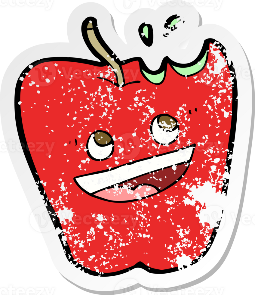 retro distressed sticker of a happy apple cartoon png