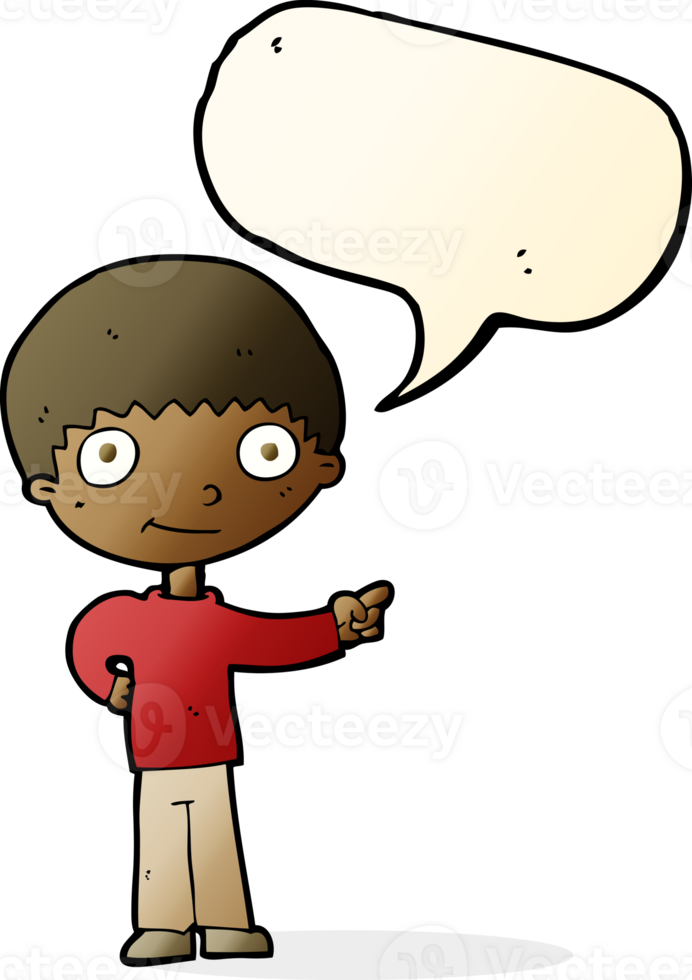 cartoon happy boy pointing with speech bubble png