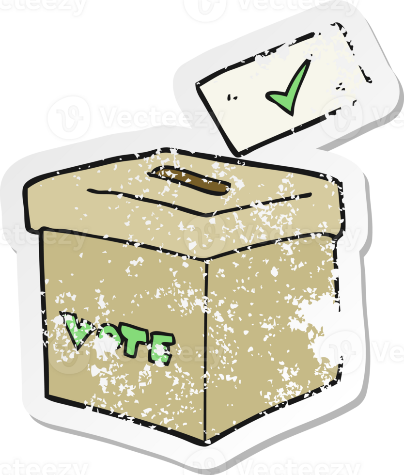 retro distressed sticker of a cartoon ballot box png