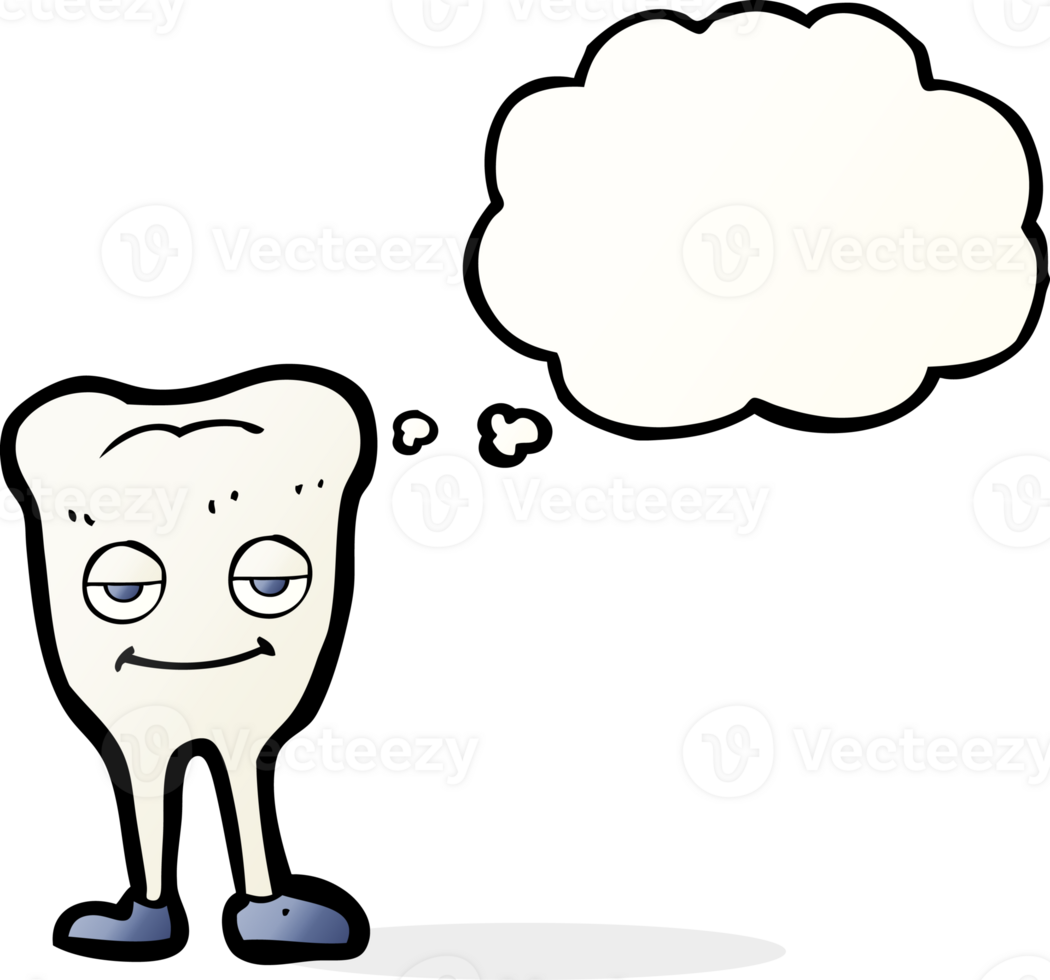 cartoon happy tooth with thought bubble png