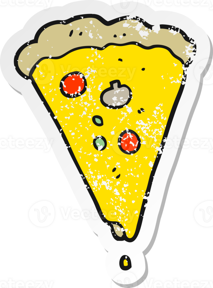 retro distressed sticker of a cartoon pizza png