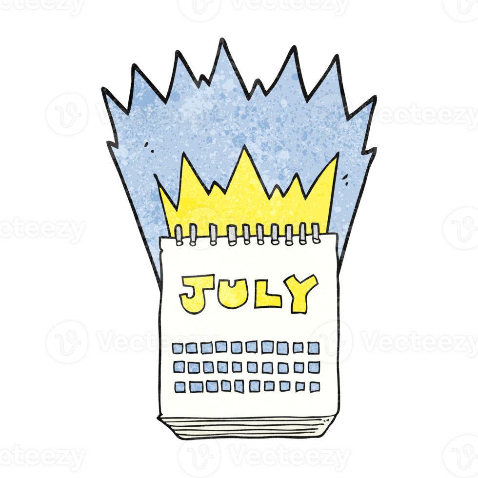 textured cartoon calendar showing month of July png