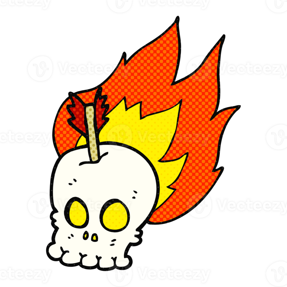 comic book style cartoon skull with arrow png