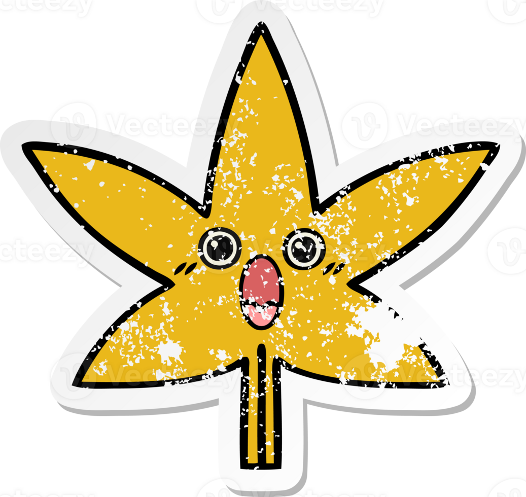distressed sticker of a cute cartoon autumnal leaf png