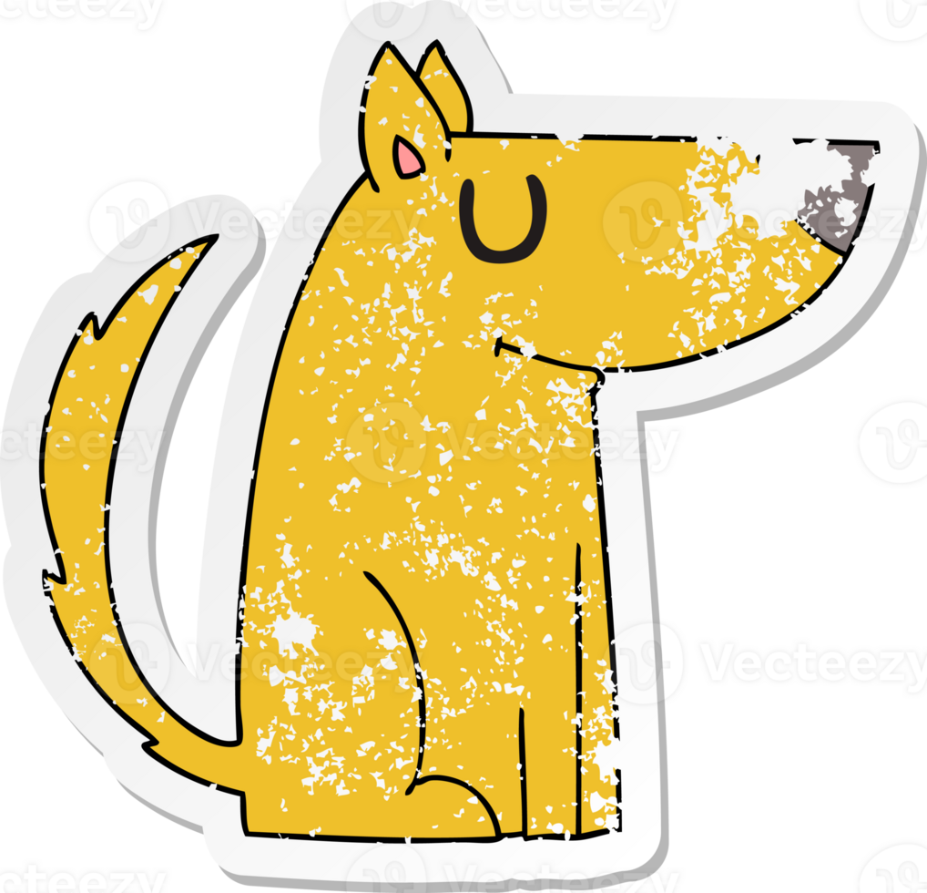 distressed sticker of a quirky hand drawn cartoon dog png