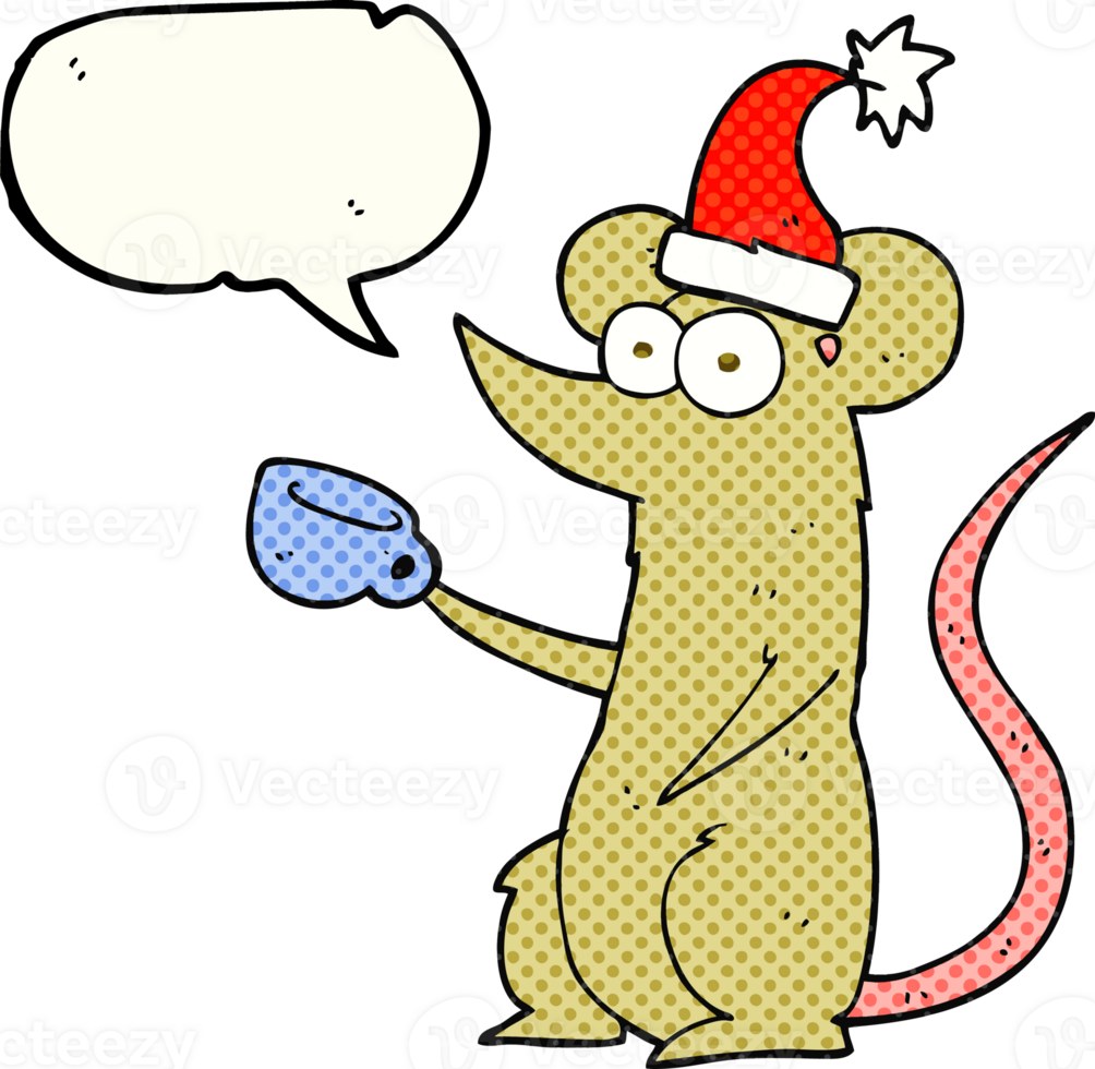 comic book speech bubble cartoon mouse wearing christmas hat png
