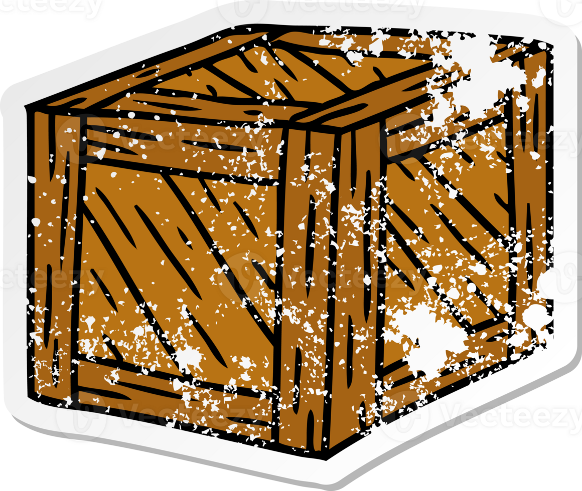 distressed sticker cartoon doodle of a wooden crate png