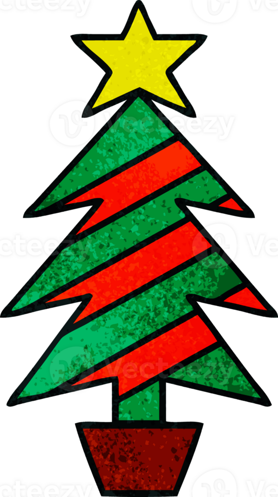 retro grunge texture cartoon christmas tree png