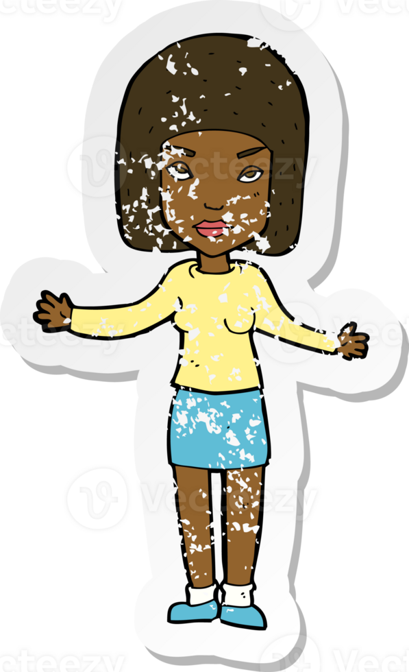 retro distressed sticker of a cartoon annoyed woman png
