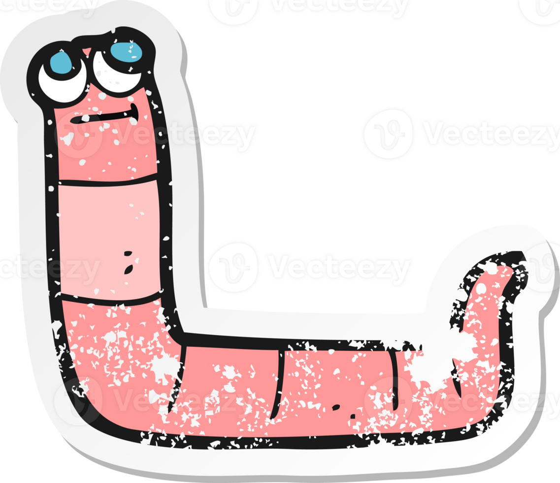 retro distressed sticker of a cartoon worm png