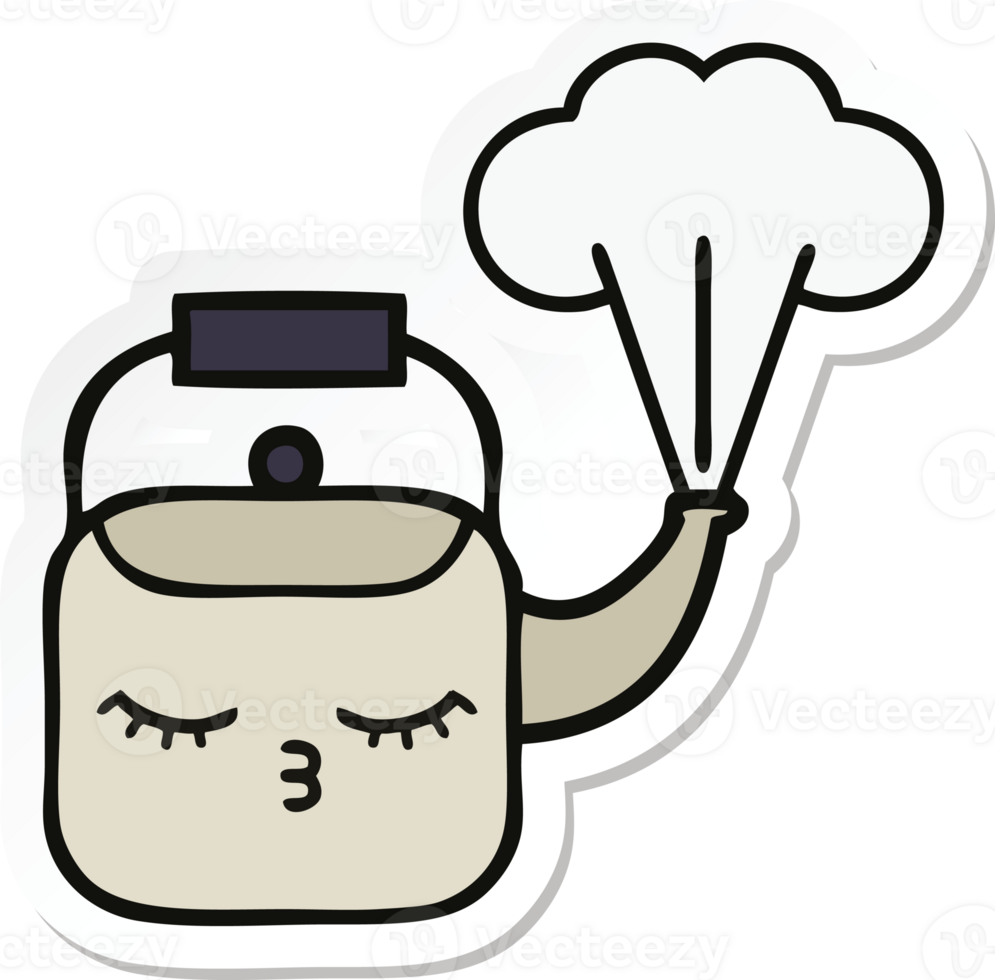 sticker of a cute cartoon steaming kettle png