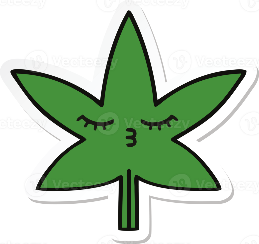 sticker of a cute cartoon marijuana leaf png