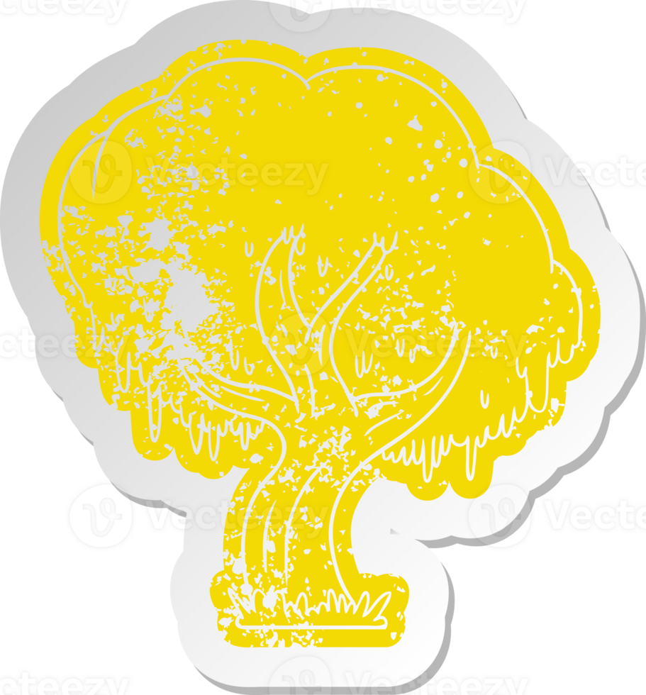 distressed old sticker of a green tree png