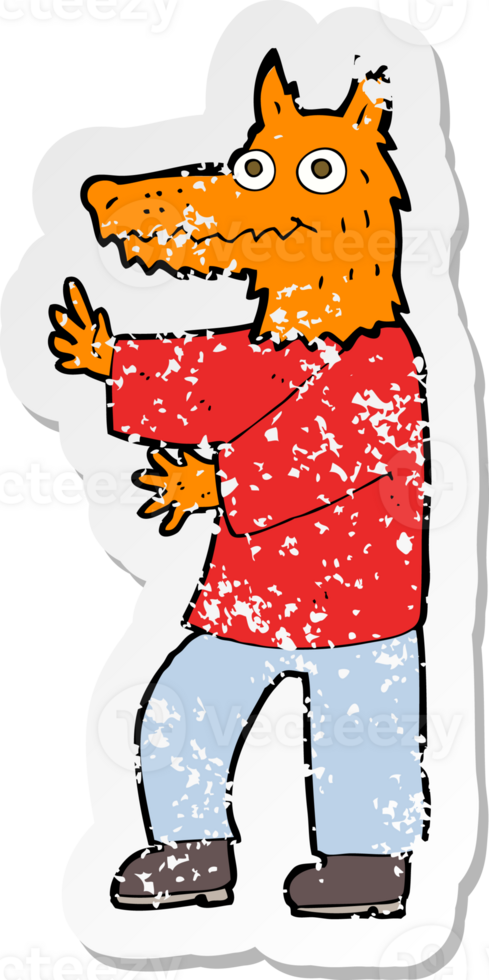 retro distressed sticker of a cartoon funny fox man png