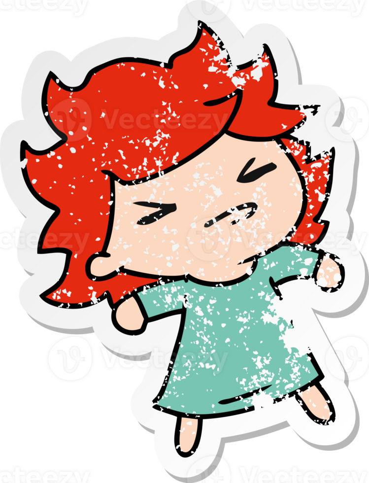 distressed sticker cartoon of a cute kawaii girl png