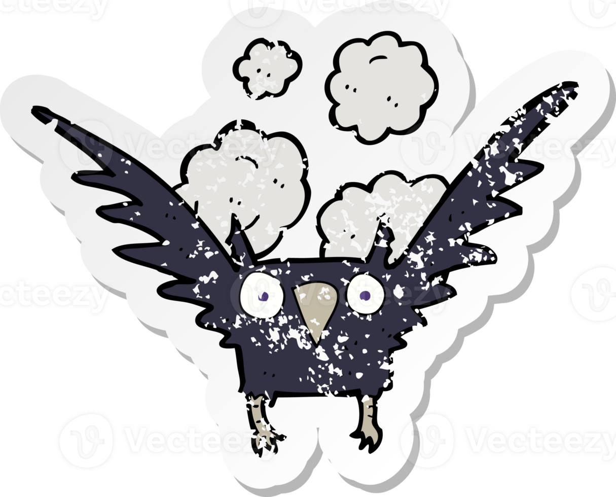 retro distressed sticker of a cartoon spooky bird png