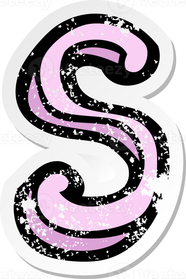 retro distressed sticker of a cartoon letter S png