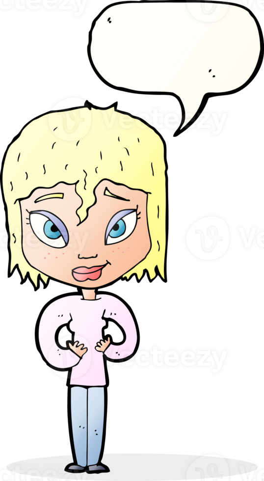 Cartoon zufriedene Frau mit Sprechblase png