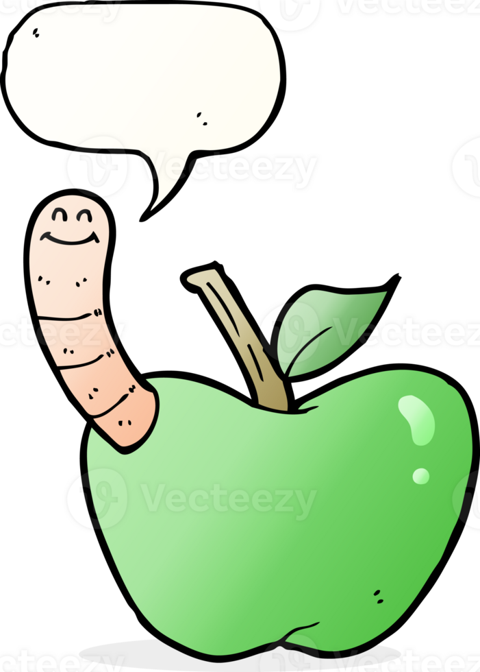 cartoon apple with worm with speech bubble png