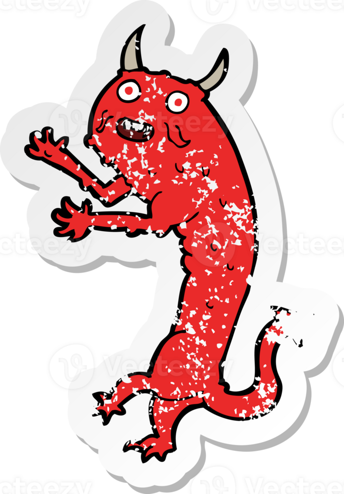 retro distressed sticker of a cartoon devil png
