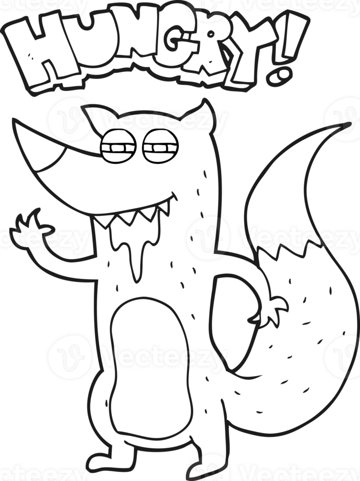 black and white cartoon hungry wolf png