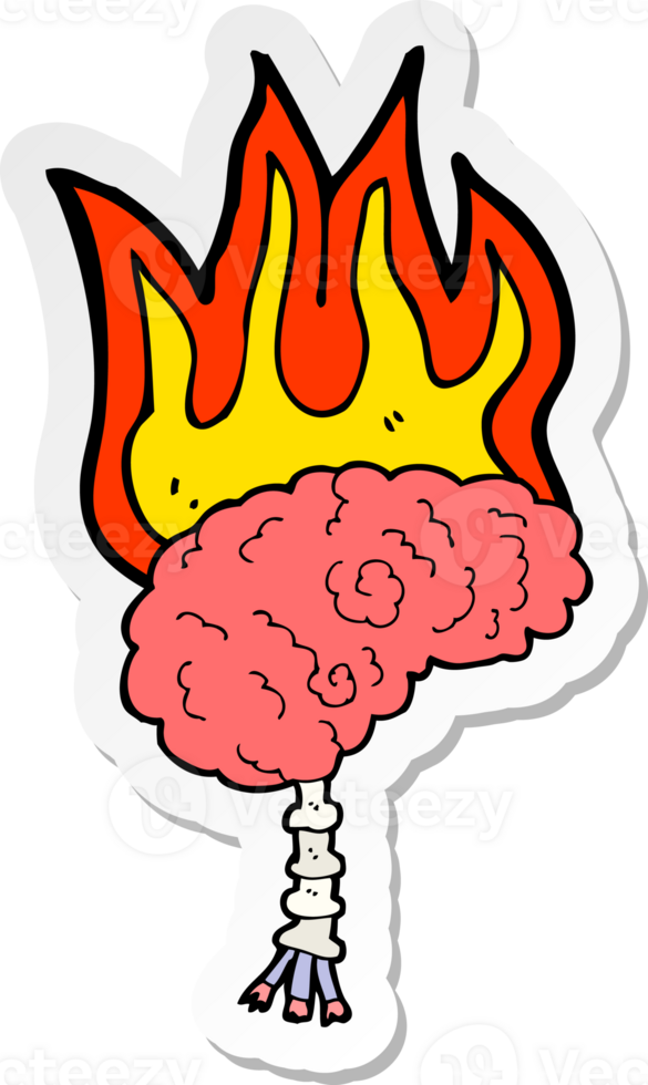 sticker of a cartoon brain on fire png