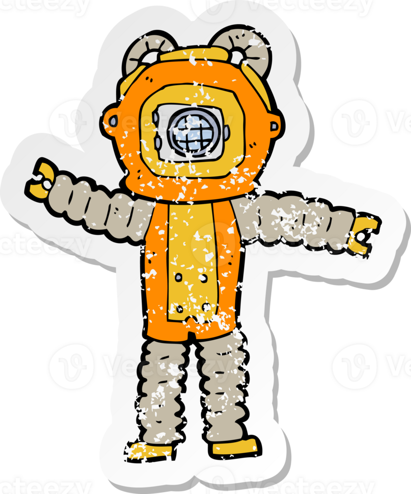retro distressed sticker of a cartoon deep sea diver png