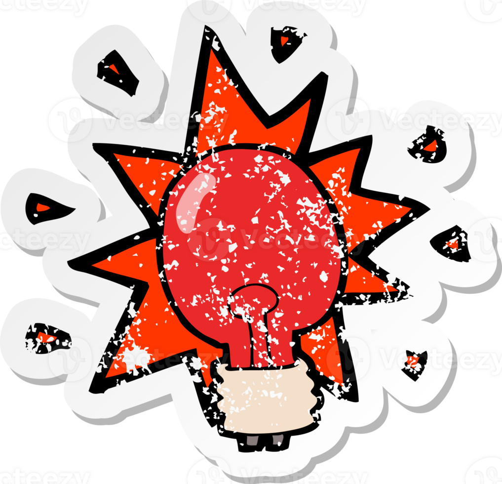 retro distressed sticker of a cartoon red light bulb png