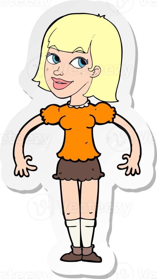 sticker of a cartoon woman shrugging shoulders png