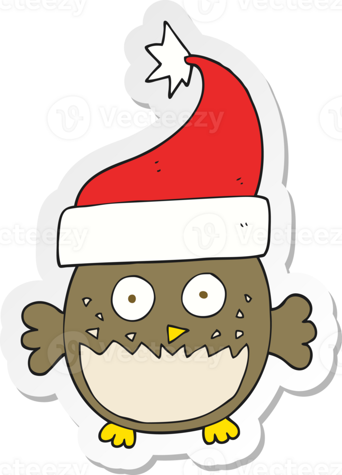 sticker of a cartoon owl wearing christmas hat png
