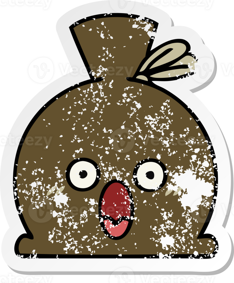 distressed sticker of a cute cartoon sack png