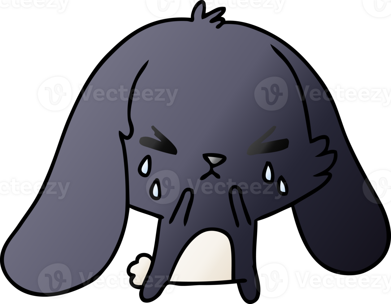 gradient cartoon of cute kawaii sad bunny png