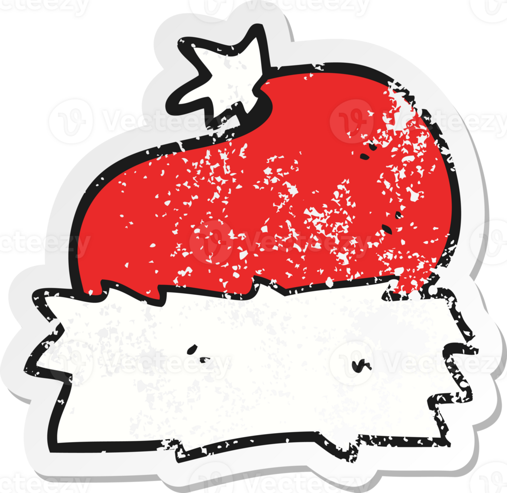 retro distressed sticker of a cartoon christmas hat png
