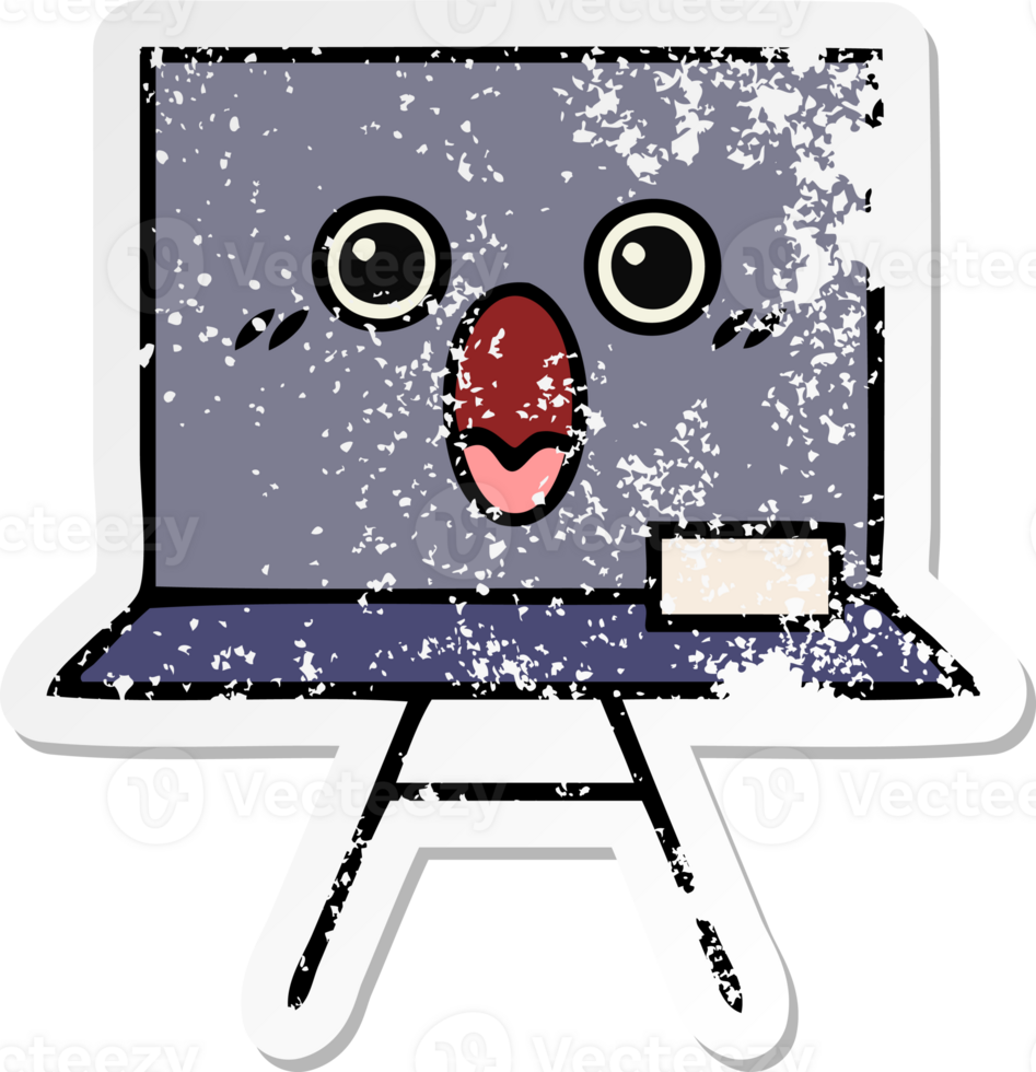 distressed sticker of a cute cartoon chalkboard png