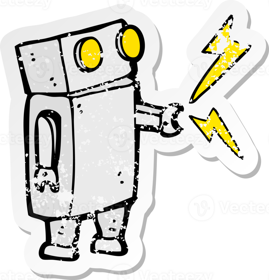 retro distressed sticker of a cartoon robot png