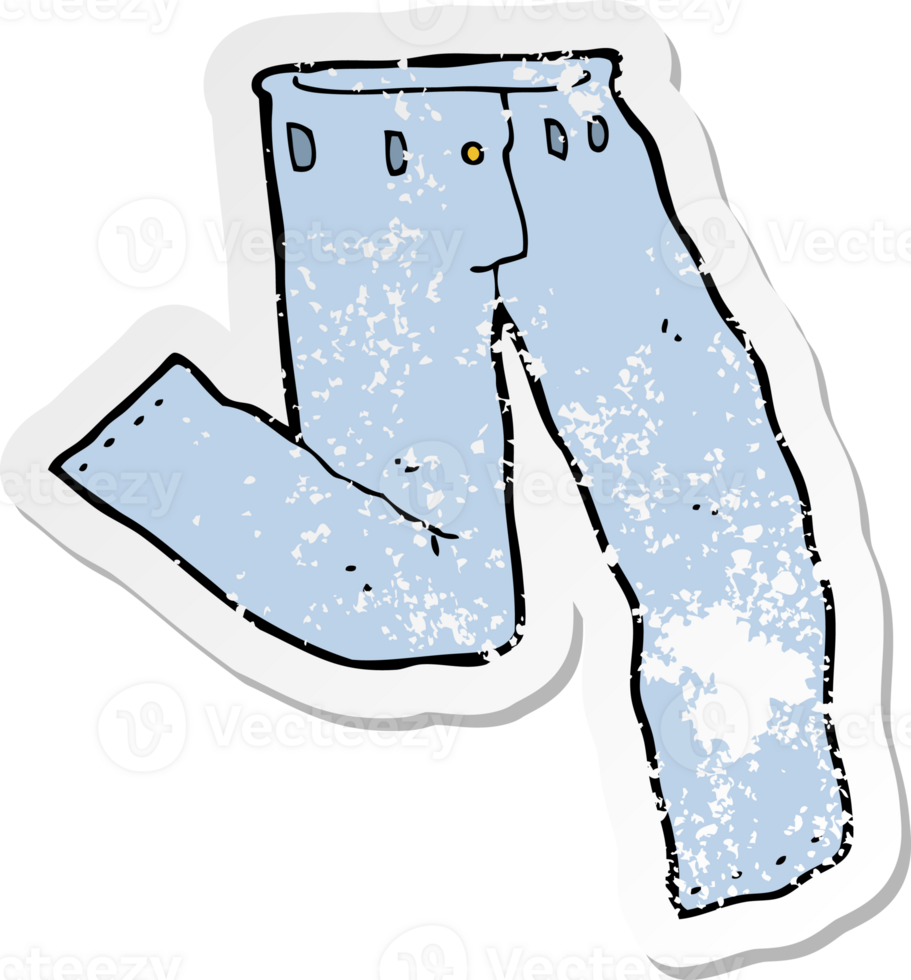 retro distressed sticker of a cartoon jeans png