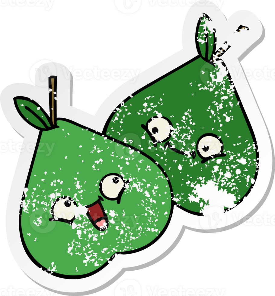 distressed sticker of a cute cartoon pears png