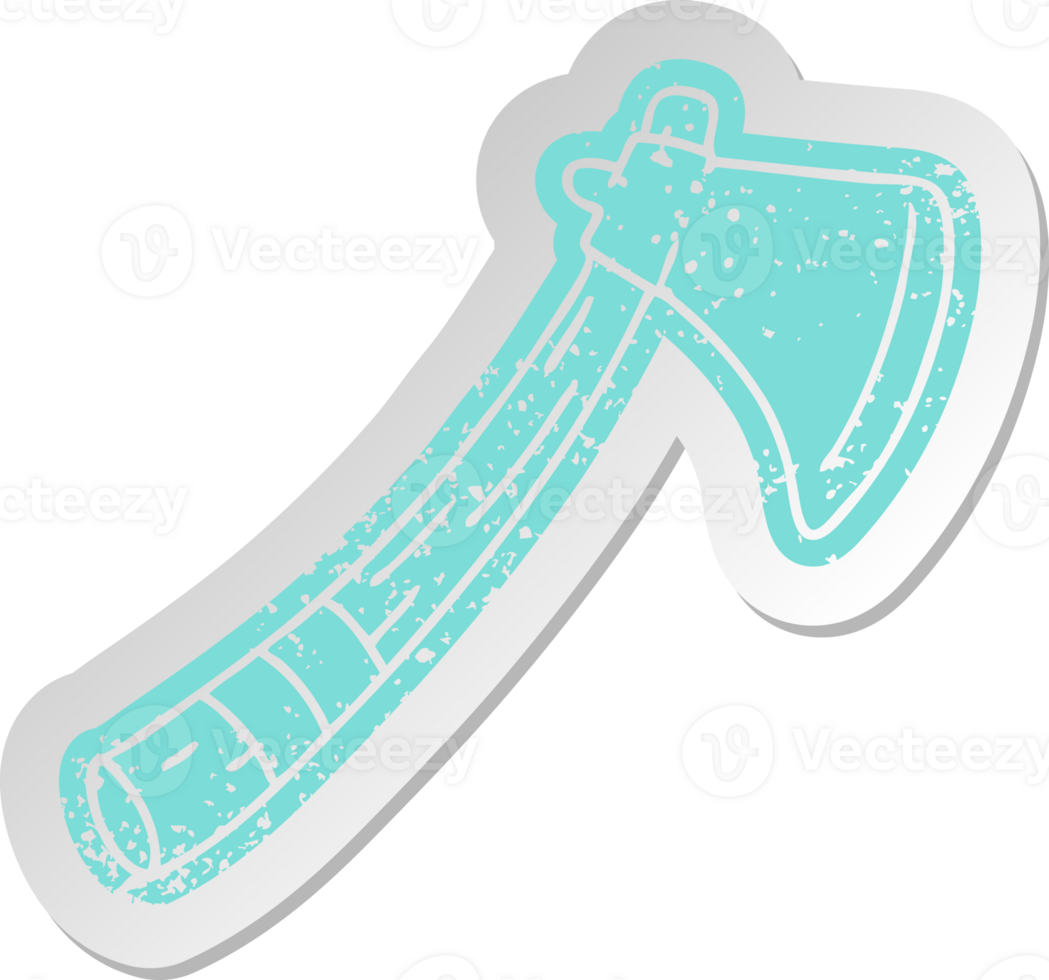 distressed old sticker of a garden axe png