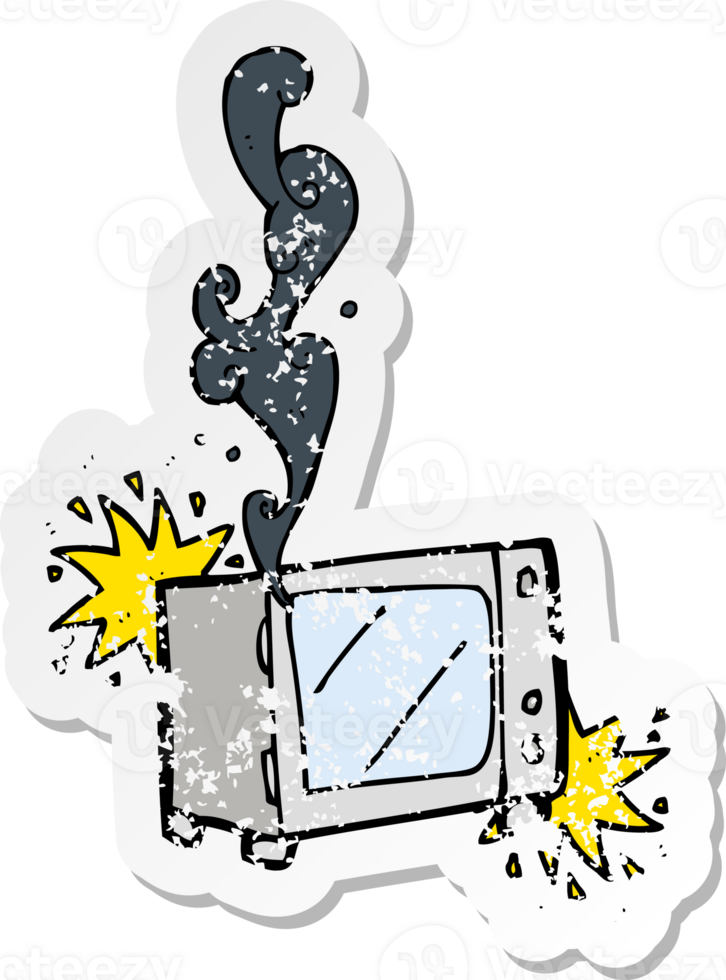 retro distressed sticker of a cartoon exploding microwave png