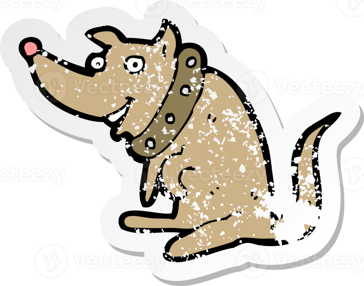 retro distressed sticker of a cartoon happy dog in big collar png
